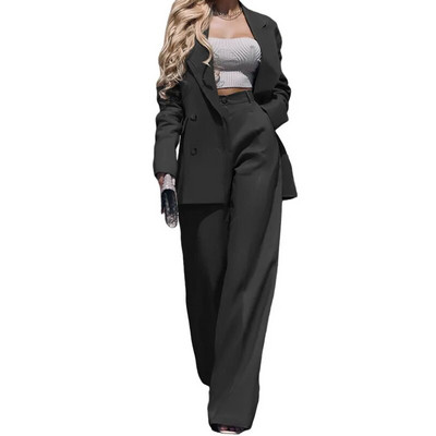 Ženski modni kompleti sakoa od 2 komada Smeđi crni dvoredni ležerni dugi sako Kaput Široke hlače Ženski crveni šik komplet hlača