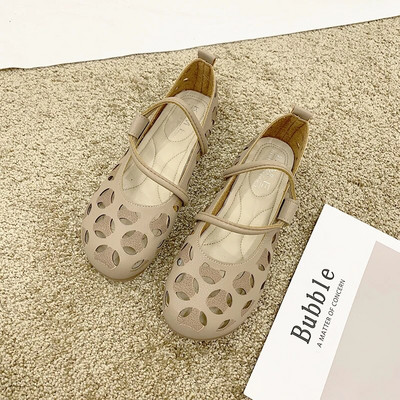 Čista ručno izrađena koža za glavu, udobne mekane kožne cipele u nacionalnom stilu, mekane potplate, ženske ravne cipele s kopčom