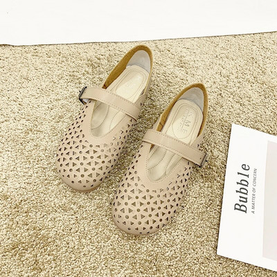 Čista ručno izrađena koža za glavu, udobne mekane kožne cipele u nacionalnom stilu, mekane potplate, ženske ravne cipele s kopčom