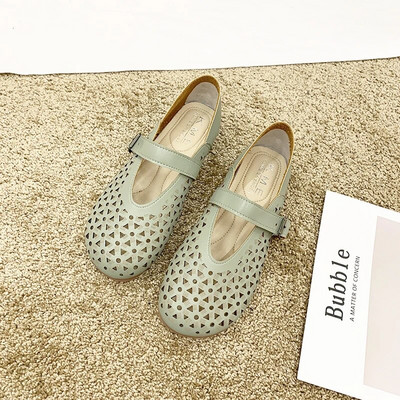 Čista ručno izrađena koža za glavu, udobne mekane kožne cipele u nacionalnom stilu, mekane potplate, ženske ravne cipele s kopčom