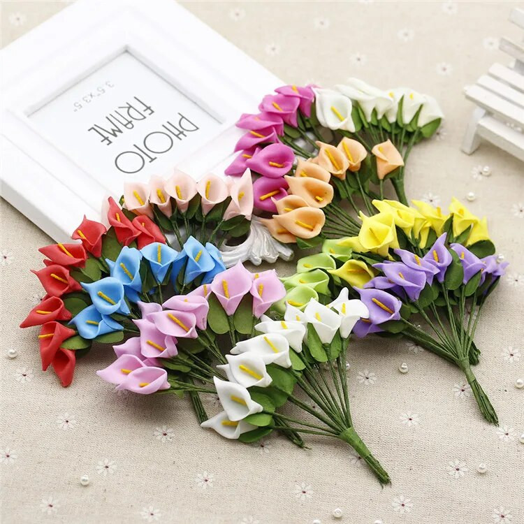 12PCS Mini pjena Calla Ručno izrađeni buket umjetnog cvijeća Vjenčane dekoracije DIY vijenac Poklon kutija Scrapbooking Rukotvorine Lažno cvijeće