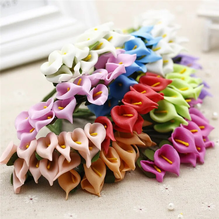 12PCS Mini pjena Calla Ručno izrađeni buket umjetnog cvijeća Vjenčane dekoracije DIY vijenac Poklon kutija Scrapbooking Rukotvorine Lažno cvijeće