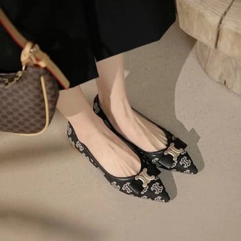 Дамски обувки на висок ток със среден ток, пролет, есен 2023 г., метална катарама, ток във френски стил, с плитка уста, заострена папийонка, женски обувки