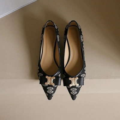 Ženske visoke potpetice sa srednjom potpeticom Proljeće Jesen 2023. Ženske cipele s petom u francuskom stilu s metalnom kopčom i leptir mašnom na šiljke Ženske