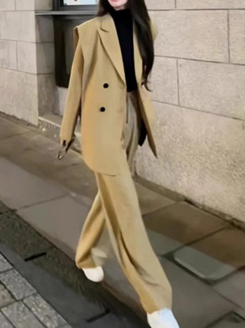 Casual Solid επίσημες γυναίκες Επαγγελματικά επαγγελματικά blazer κοστούμια μόδα Κορεάτικα παντελόνια και σακάκια OL Styles Γυναικεία σετ 2 τεμαχίων
