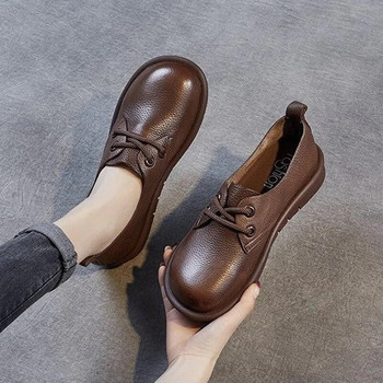 2023 Дамски Оксфордски обувки Пролет/Есен Дамски равни обувки за жени Ежедневни плоски обувки от изкуствена кожа Дамски равни обувки с връзки