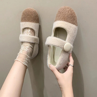 Jaunas ziemas sieviešu, plakanas, kokvilnas polsterētas Mary Jane kurpes Modes Sieviešu komforta apavi, kas uztur siltumu, plakani sieviešu plīša ikdienas āra apavi