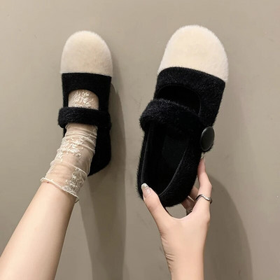 Jaunas ziemas sieviešu, plakanas, kokvilnas polsterētas Mary Jane kurpes Modes Sieviešu komforta apavi, kas uztur siltumu, plakani sieviešu plīša ikdienas āra apavi