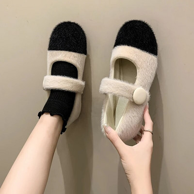 Jaunas ziemas sieviešu, plakanas, kokvilnas polsterētas Mary Jane kurpes Modes Sieviešu komforta apavi, kas uztur siltumu, plakani sieviešu plīša ikdienas āra apavi