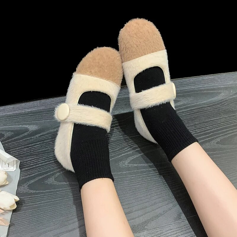 Jaunas ziemas sieviešu, plakanas, kokvilnas polsterētas Mary Jane kurpes Modes Sieviešu komforta apavi, kas uztur siltumu, plakani sieviešu plīša ikdienas āra apavi