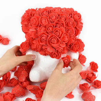 200/100 τμχ 2 εκ. Αφρός αρκουδάκι τριαντάφυλλο λουλούδι με τούλι Μίνι τεχνητά λουλούδια Κεφάλι για διακόσμηση σπιτιού γάμου DIY Χειροτεχνίες Χριστουγεννιάτικων στεφανιών