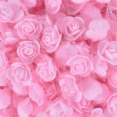 200/100kom 2cm pjenasti medvjed ruža s tilom Mini glava od umjetnog cvijeća za vjenčanje Home Decor DIY božićni vijenac Rukotvorine