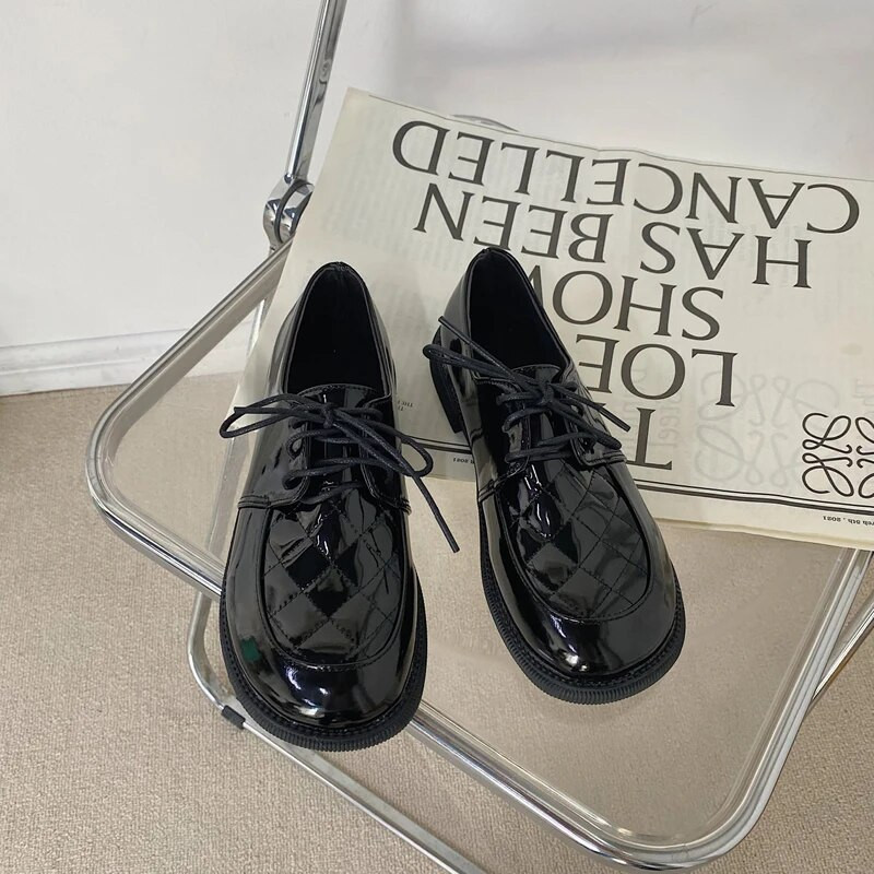 Női alkalmi cipő Női Oxford lapos forma Stílusos Egyszerű Teljesen Fekete Office Női Kényelmes Lapos Női Cipők Kerek orr