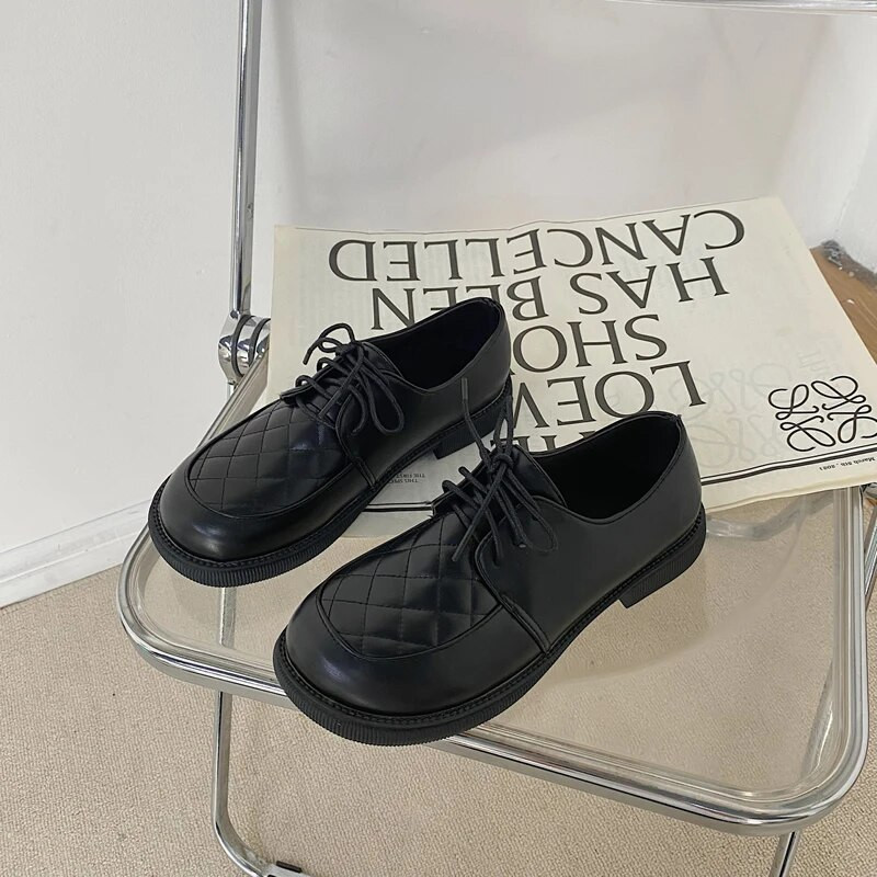 Női alkalmi cipő Női Oxford lapos forma Stílusos Egyszerű Teljesen Fekete Office Női Kényelmes Lapos Női Cipők Kerek orr