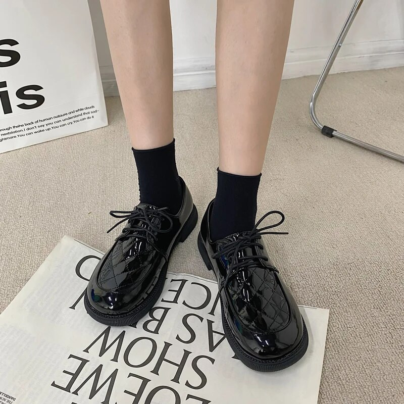 Női alkalmi cipő Női Oxford lapos forma Stílusos Egyszerű Teljesen Fekete Office Női Kényelmes Lapos Női Cipők Kerek orr