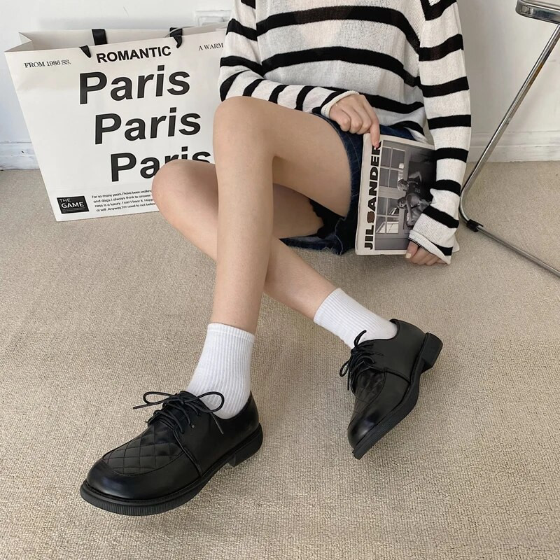 Női alkalmi cipő Női Oxford lapos forma Stílusos Egyszerű Teljesen Fekete Office Női Kényelmes Lapos Női Cipők Kerek orr