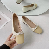 Ženska ljetna obuća Cipele na špic za žene 2023. Ravne crne mokasine Ravne normalne kožne ležerne cipele Pearl on Promotion