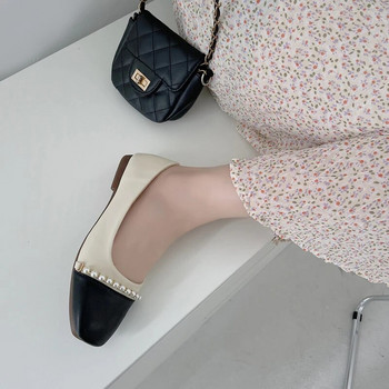 Дамски летни обувки Обувки с остри пръсти за жени 2023 г. равни черни мокасини равни нормални кожени ежедневни перлени обувки на промоция