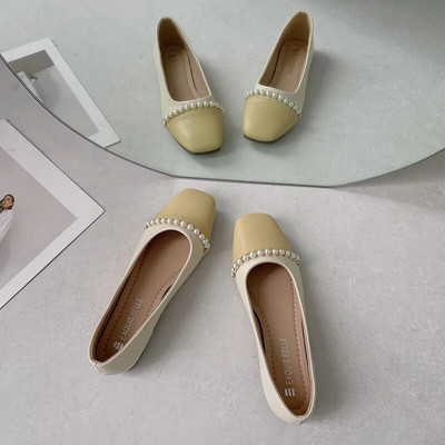 Ženska ljetna obuća Cipele na špic za žene 2023. Ravne crne mokasine Ravne normalne kožne ležerne cipele Pearl on Promotion