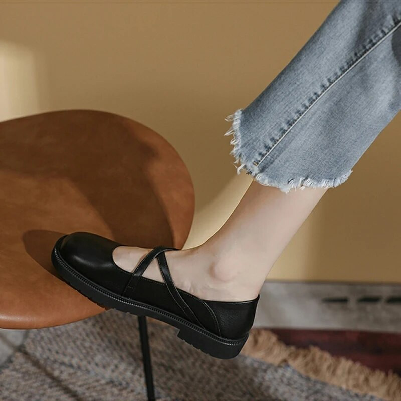 Īpaši mīkstas sieviešu ādas apavi Jaunas japāņu koledžas stila uniforma vienvietīgas kurpes Sieviešu britu plakanas sieviešu apavi Mary Jane kurpes