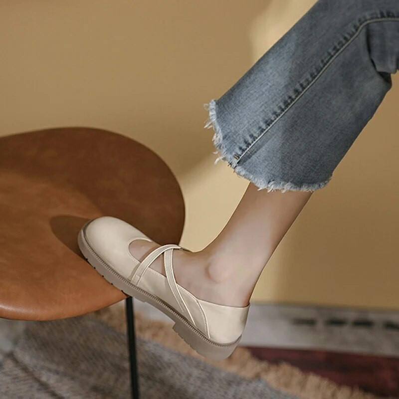 Īpaši mīkstas sieviešu ādas apavi Jaunas japāņu koledžas stila uniforma vienvietīgas kurpes Sieviešu britu plakanas sieviešu apavi Mary Jane kurpes