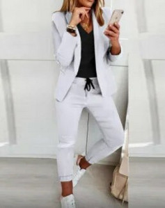 Jesenski ženski dvodijelni ležerni modni komplet odijelo Gornji kaput Pencil hlače s uzicom Ženski uredski komplet sako za posao i posao Ženski sako