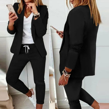 Φθινοπωρινό γυναικείο σετ δύο τεμαχίων casual μόδας κοστούμι παντελόνι με κορδόνι μολύβι Γυναικείο commuter σετ γραφείου Blazer γυναικείο