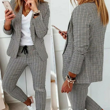 Φθινοπωρινό γυναικείο σετ δύο τεμαχίων casual μόδας κοστούμι παντελόνι με κορδόνι μολύβι Γυναικείο commuter σετ γραφείου Blazer γυναικείο