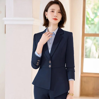 Υψηλής ποιότητας υφασμάτινο επίσημο γυναικείο επαγγελματικό κοστούμι Blazers Feminino με παντελόνι και μπουφάν Παλτό Επαγγελματικά Σετ παντελονιών Blazers