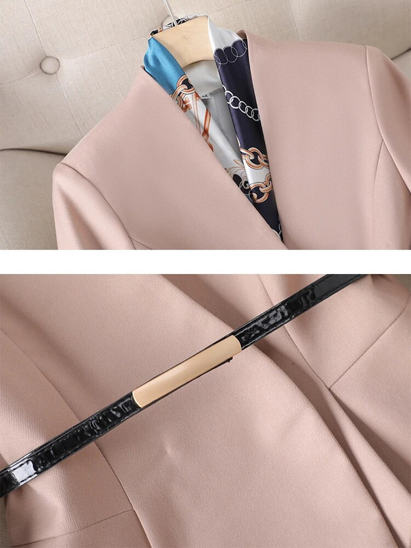 Merevärvi aprikoosi elegantne naiste pükskostüüm, naiste V-kaelusega volangjakk, bleiser ja püksid, naiste tööriietus, pidulik 2-osaline komplekt