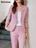 Fotvotee Uredska ženska svečana odijela s hlačama za žene 2023., nova korejska moda, ležerna jakna, jakna, komplet od 2 komada