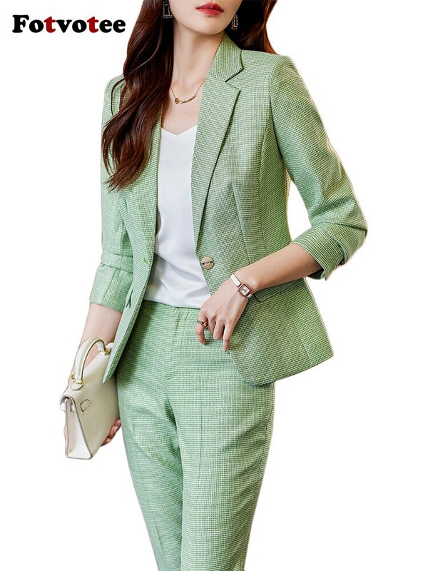 Fotvotee Uredska ženska svečana odijela s hlačama za žene 2023., nova korejska moda, ležerna jakna, jakna, komplet od 2 komada
