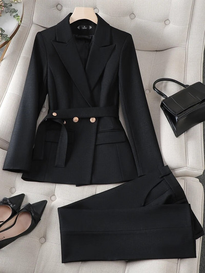 Yitimuceng Jesen Zima 2023 Nova odijela s hlačama za žene Sako sako dugih rukava Odijela Hlače Korejski uredski ženski set od 2 komada