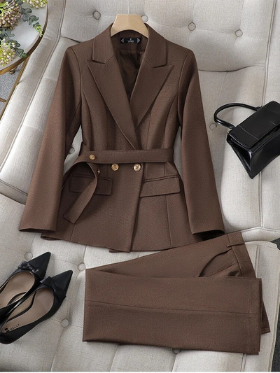 Yitimuceng Jesen Zima 2023 Nova odijela s hlačama za žene Sako sako dugih rukava Odijela Hlače Korejski uredski ženski set od 2 komada