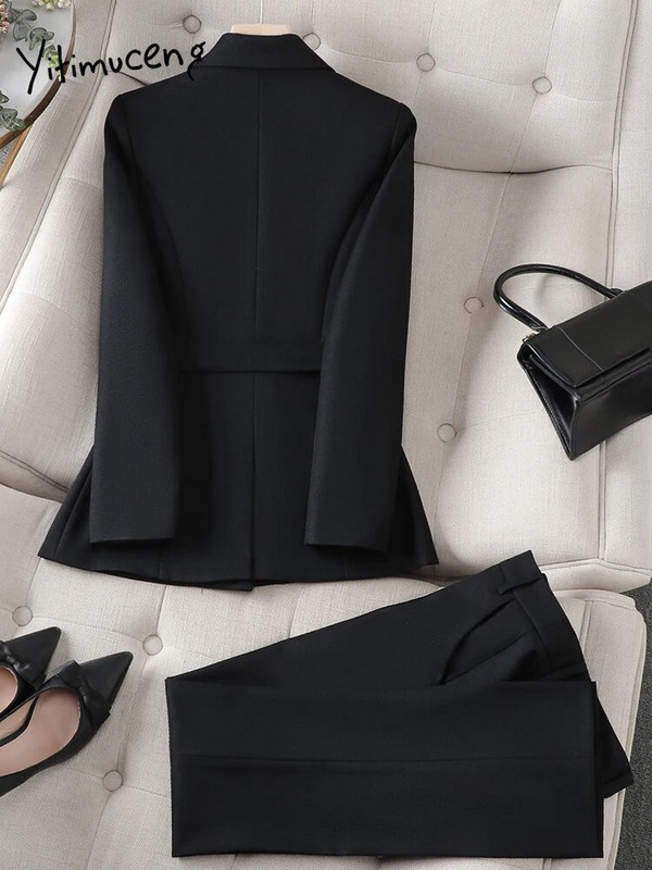 Yitimuceng Jesen Zima 2023 Nova odijela s hlačama za žene Sako sako dugih rukava Odijela Hlače Korejski uredski ženski set od 2 komada