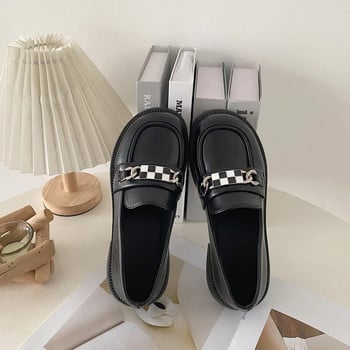 Дамски обувки дерби Черни плоски обувки Ежедневни женски маратонки в британски стил Дамски обувки Мокасини с плитка уста и мека кожа 2023
