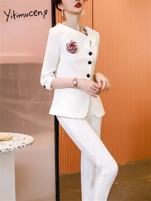 Yitimuceng asimetriskie sieviešu kostīmi, 2023. gada modes biroja dāmu bikškostīmi ar vienrindu, nolaižamu apkakli.