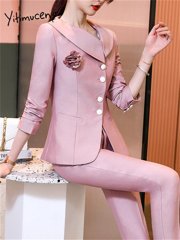 Yitimuceng asimetriskie sieviešu kostīmi, 2023. gada modes biroja dāmu bikškostīmi ar vienrindu, nolaižamu apkakli.