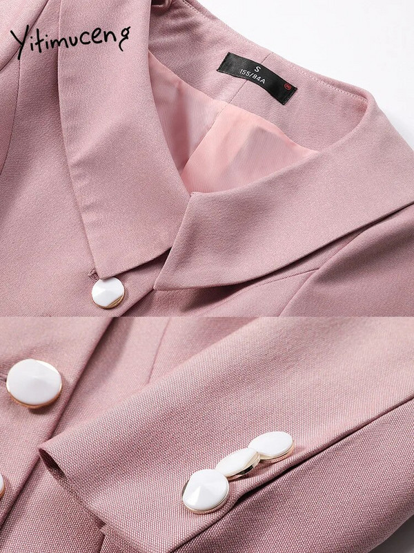 Yitimuceng asimetriskie sieviešu kostīmi, 2023. gada modes biroja dāmu bikškostīmi ar vienrindu, nolaižamu apkakli.