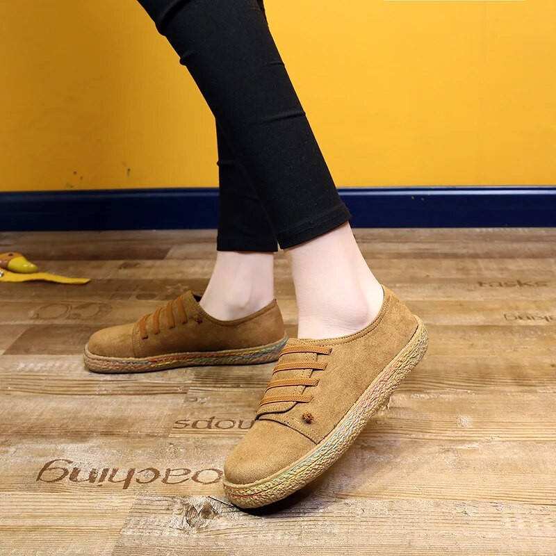 Ženske cipele Mokasine s ravnim dnom na vezanje Ženske nove jesenske ležerne cipele za ljenju na otvorenom Udobne svijetle jednobojne ravne cipele