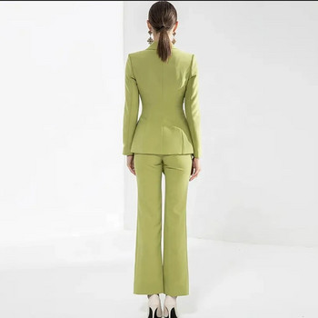 Μονόπλευρα γυναικεία σετ ρούχων Luxury 2023 (τζάκετ+παντελόνι) Πλισέ σχέδιο γιακά πέτου 2 τεμαχίων Σετ Κομψά σακάκια