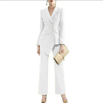 Luksuzni ženski kompleti s jednorednim kopčanjem 2023. (jakna+hlače) plisirani dizajn s preklopnim ovratnikom 2-dijelni komplet odijelo Elegantni sakoi