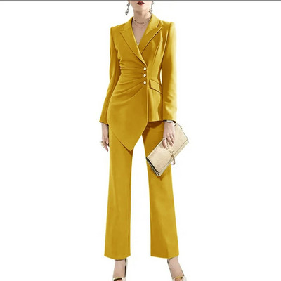 Luksuzni ženski kompleti s jednorednim kopčanjem 2023. (jakna+hlače) plisirani dizajn s preklopnim ovratnikom 2-dijelni komplet odijelo Elegantni sakoi