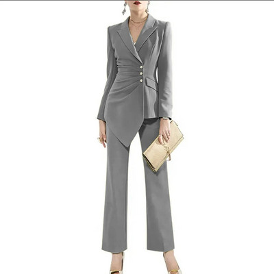Luksuzni ženski kompleti s jednorednim kopčanjem 2023. (jakna+hlače) plisirani dizajn s preklopnim ovratnikom 2-dijelni komplet odijelo Elegantni sakoi
