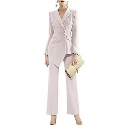 Luksuzni ženski kompleti s jednorednim kopčanjem 2023. (jakna+hlače) plisirani dizajn s preklopnim ovratnikom 2-dijelni komplet odijelo Elegantni sakoi