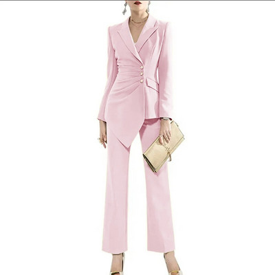 Luksuzni ženski kompleti s jednorednim kopčanjem 2023. (jakna+hlače) plisirani dizajn s preklopnim ovratnikom 2-dijelni komplet odijelo Elegantni sakoi