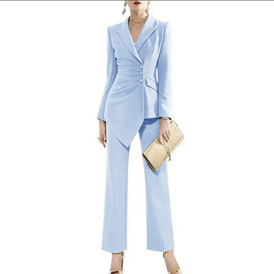 Luksuzni ženski kompleti s jednorednim kopčanjem 2023. (jakna+hlače) plisirani dizajn s preklopnim ovratnikom 2-dijelni komplet odijelo Elegantni sakoi