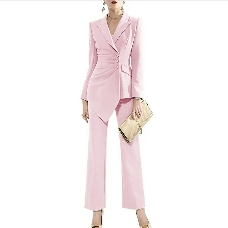 Luksuzni ženski kompleti s jednorednim kopčanjem 2023. (jakna+hlače) plisirani dizajn s preklopnim ovratnikom 2-dijelni komplet odijelo Elegantni sakoi