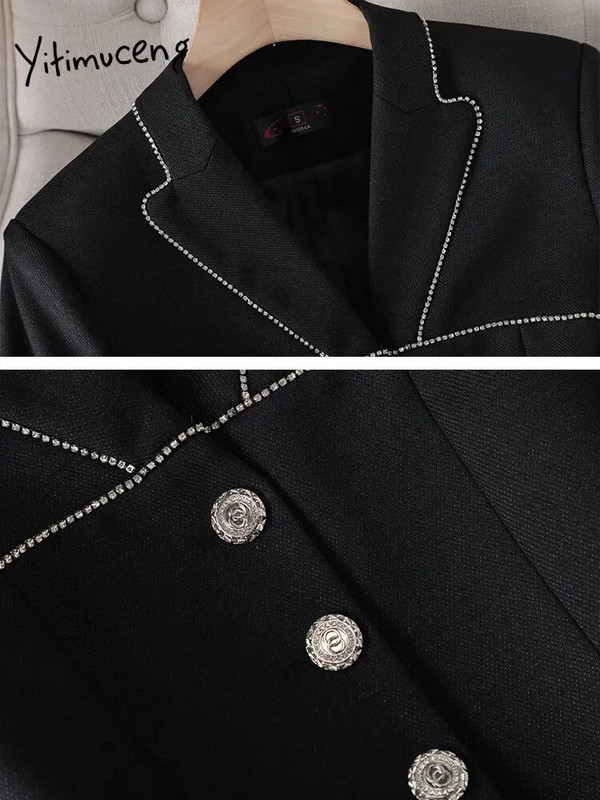 Yitimuceng Formalni 2-dijelni kompleti odijela za žene 2023. Moda za uredske dame s ovratnikom na jedno redno kopčanje, šik kompleti hlača