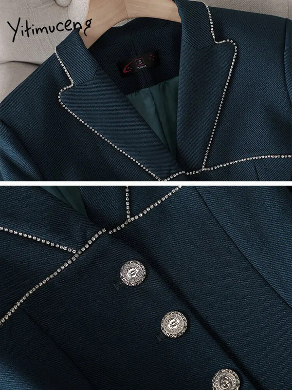 Yitimuceng Formalni 2-dijelni kompleti odijela za žene 2023. Moda za uredske dame s ovratnikom na jedno redno kopčanje, šik kompleti hlača